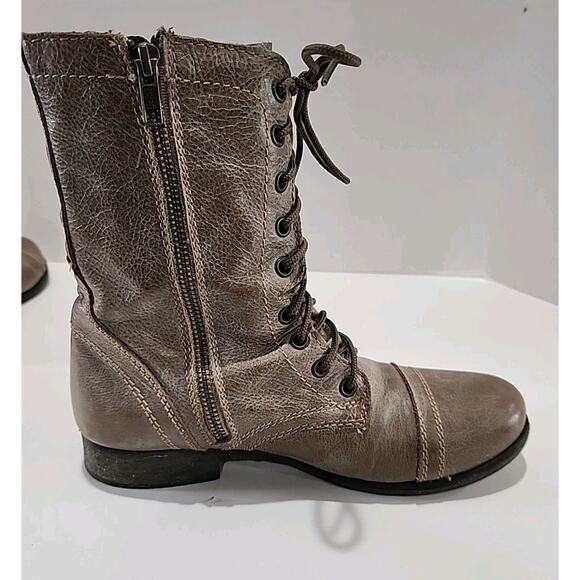 Steve Madden Leather Womens Troopa Combat Boot Size 8.5 Taupe Lace Up - Picture 9 of 14
